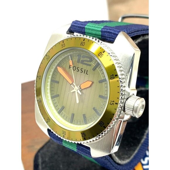 Fossil Mens Watch WB1043 Quartz Green Dial 38mm Stainless Steel Case Nylon Strap - Picture 13 of 14